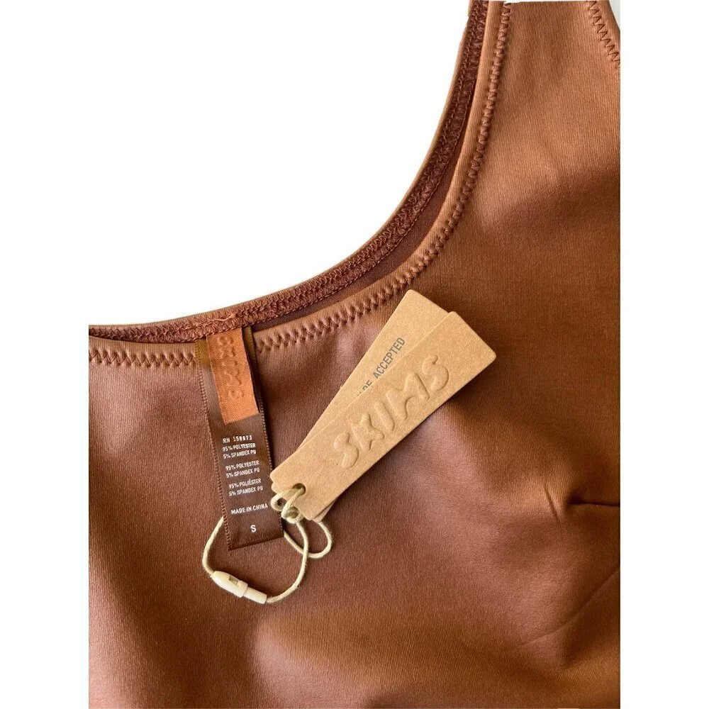 Skims Kim Kardashian Wet Jersey Tank Thong Bodysuit Copper Size S